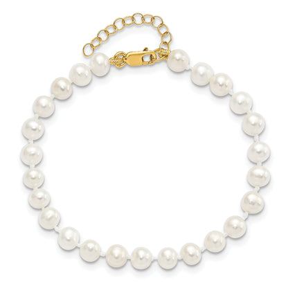 14k 4-5mm White Freshwater Cultured Pearl 14 inch Necklace with 1 inch Extender/5 inch Bracelet with 1 inch Extender/Post Earrings Set