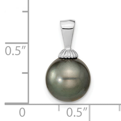 14k White Gold 9-10mm Black Round Tahitian Saltwater Cultured Pearl Pendant
