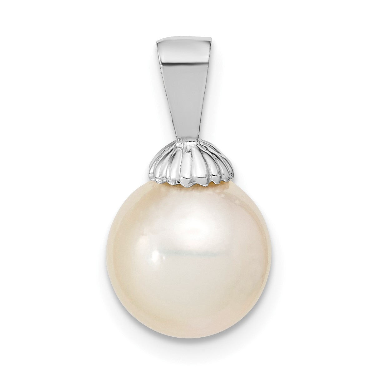 14k White Gold 9-10mm Round White South Sea Saltwater Pearl Pendant