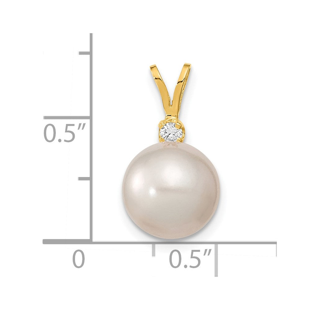 14k 9-10mm White Round South Sea Saltwater Cultured Pearl and .05 Carat Diamond Pendant