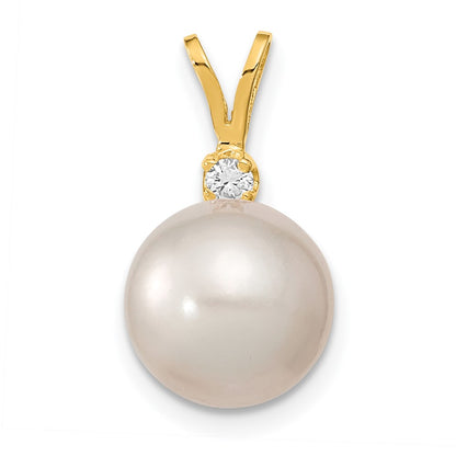 14k 9-10mm White Round South Sea Saltwater Cultured Pearl and .05 Carat Diamond Pendant