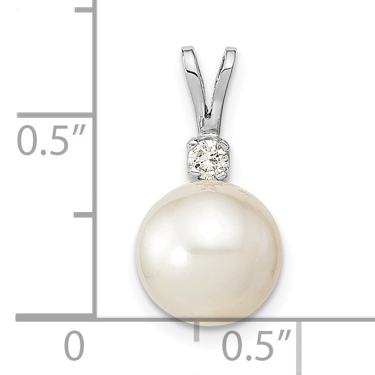 14k White Gold 9-10mm White Round South Sea Saltwater Cultured Pearl and .05 Carat Diamond Pendant