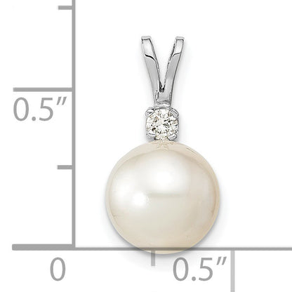 14k White Gold 9-10mm White Round South Sea Saltwater Cultured Pearl and .05 Carat Diamond Pendant