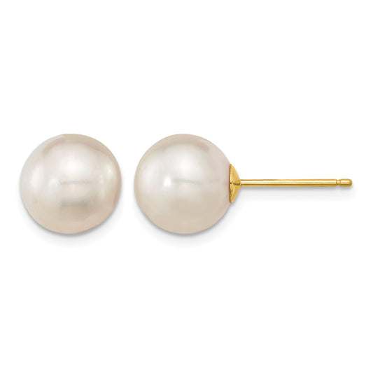 14k 10-11mm White Round South Sea Saltwater Cultured Pearl Post Earrings