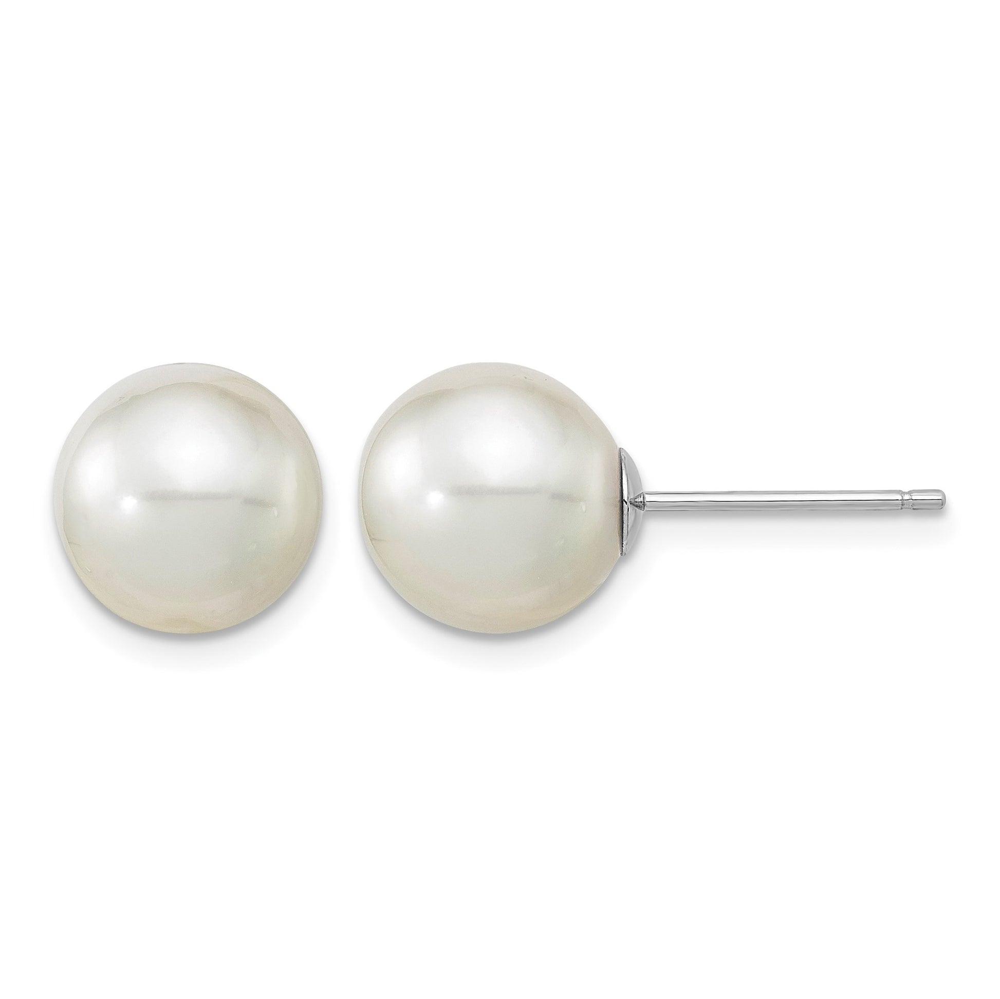 14k White Gold 10-11mm White Round South Sea Saltwater Cultured Pearl Post Earrings