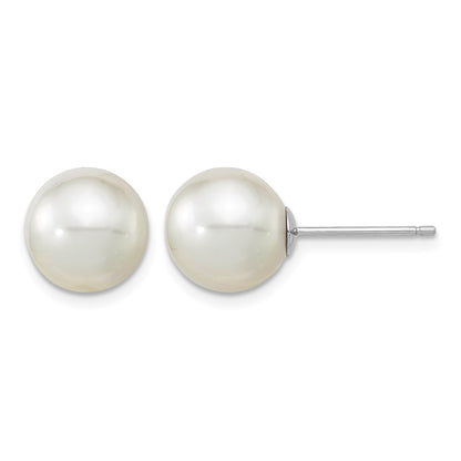 14k White Gold 10-11mm White Round South Sea Saltwater Cultured Pearl Post Earrings