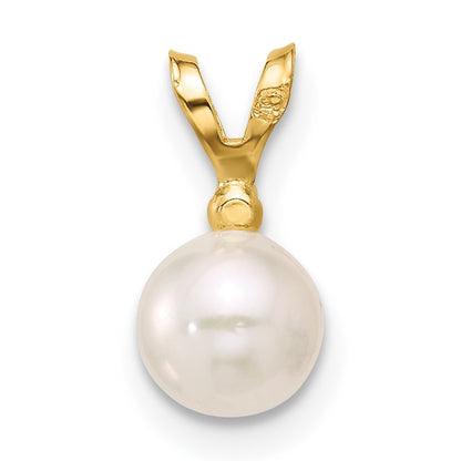 14k 5-6mm White Round Akoya Saltwater Cultured Pearl and .01 Carat Diamond Pendant