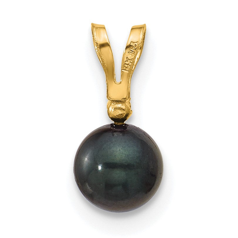 14k 5-6mm Black Round Akoya Saltwater Cultured Pearl and .01 Carat Diamond Pendant