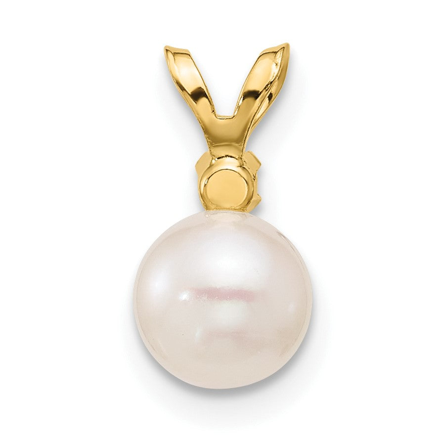 14k 6-7mm White Round Akoya Saltwater Cultured Pearl and .03 Carat Diamond Pendant