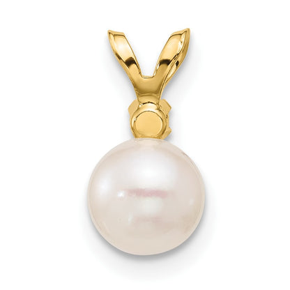 14k 6-7mm White Round Akoya Saltwater Cultured Pearl and .03 Carat Diamond Pendant