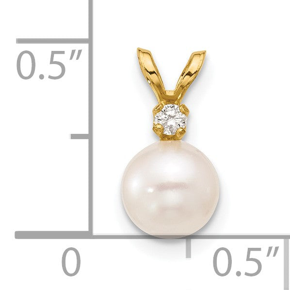 14k 6-7mm White Round Akoya Saltwater Cultured Pearl and .03 Carat Diamond Pendant