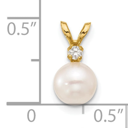 14k 6-7mm White Round Akoya Saltwater Cultured Pearl and .03 Carat Diamond Pendant