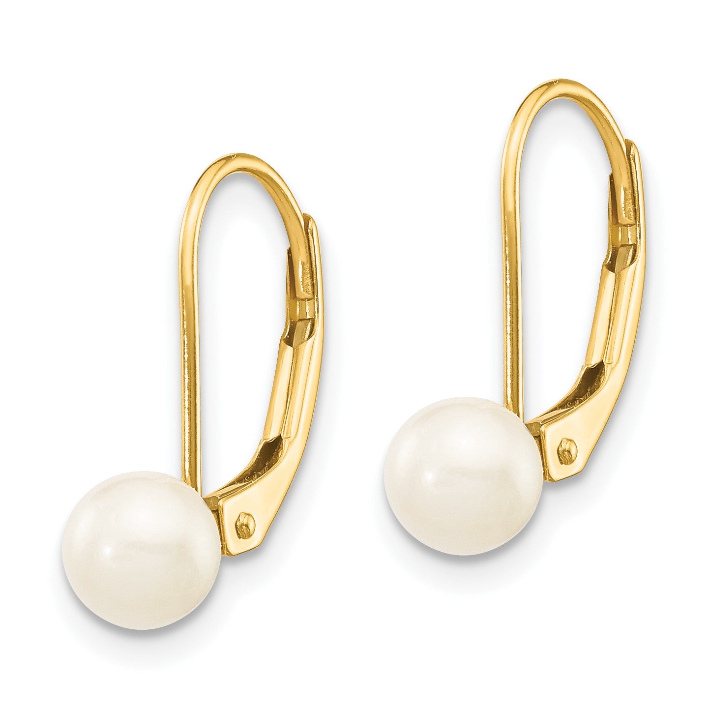 14k 5-6mm White Round Akoya Saltwater Cultured Pearl Leverback Earrings