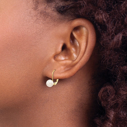 14k 6-7mm White Round Akoya Saltwater Cultured Pearl Leverback Earrings