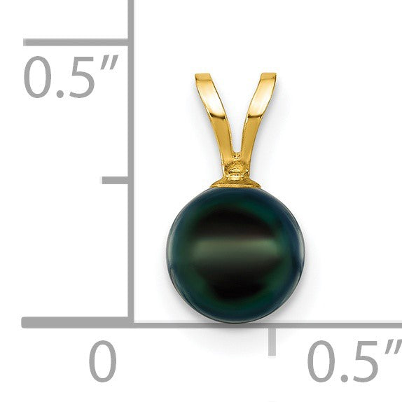 14k 6-7mm Black Round Akoya Saltwater Cultured Pearl Pendant