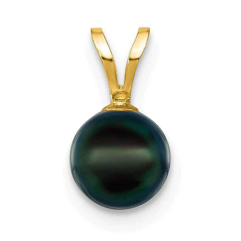 14k 6-7mm Black Round Akoya Saltwater Cultured Pearl Pendant