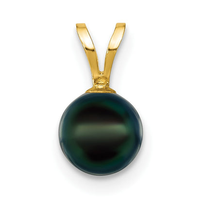 14k 6-7mm Black Round Akoya Saltwater Cultured Pearl Pendant