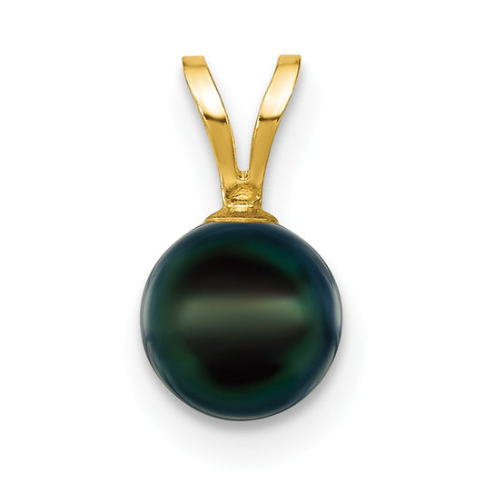 14k 6-7mm Black Round Akoya Saltwater Cultured Pearl Pendant