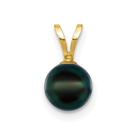 14k 6-7mm Black Round Akoya Saltwater Cultured Pearl Pendant