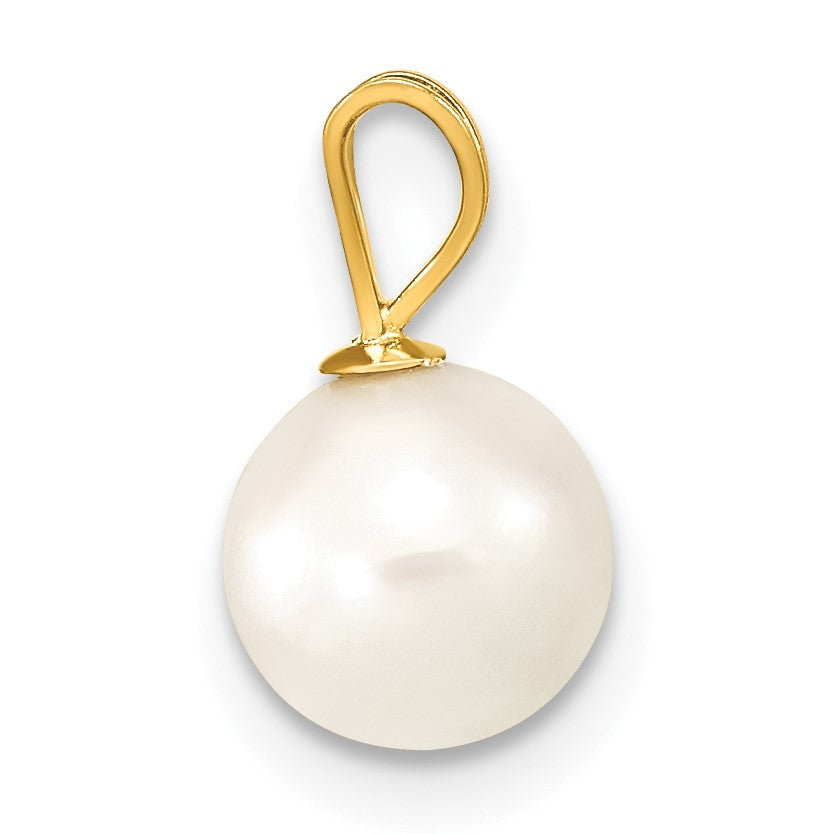 14k 7-8mm White Round Akoya Saltwater Cultured Pearl Pendant