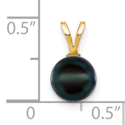 14k 7-8mm Black Round Akoya Saltwater Cultured Pearl Pendant