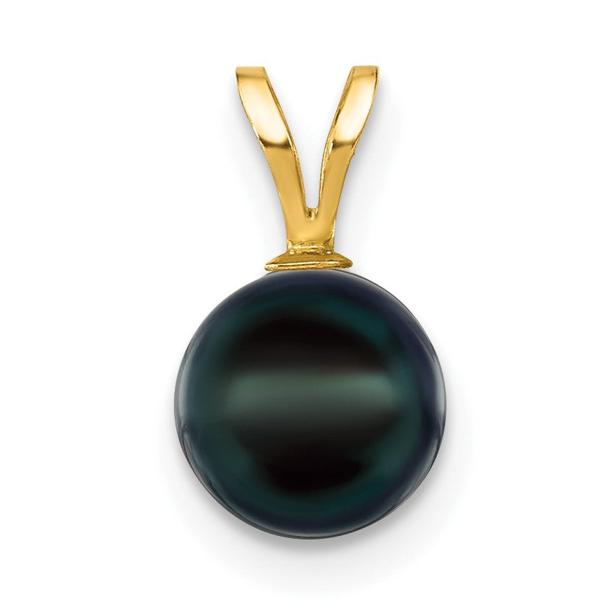 14k 7-8mm Black Round Akoya Saltwater Cultured Pearl Pendant