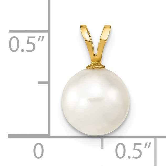 14k 8-9mm White Round Akoya Saltwater Cultured Pearl Pendant