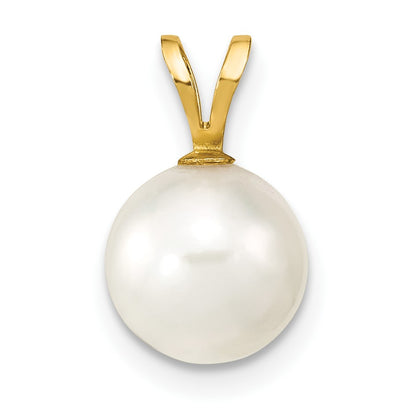 14k 8-9mm White Round Akoya Saltwater Cultured Pearl Pendant