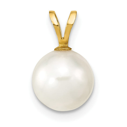 14k 8-9mm White Round Akoya Saltwater Cultured Pearl Pendant