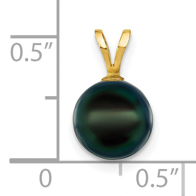 14k 8-9mm Black Round Akoya Saltwater Cultured Pearl Pendant