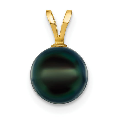 14k 8-9mm Black Round Akoya Saltwater Cultured Pearl Pendant