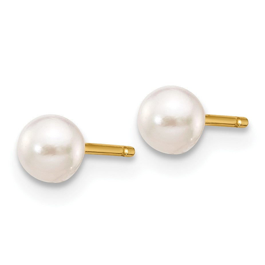 14k 3-4mm White Round Akoya Saltwater Cultured Pearl Stud Post Earrings