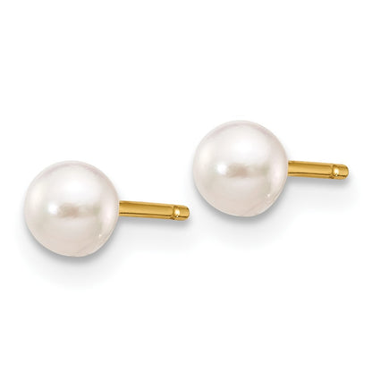 14k 3-4mm White Round Akoya Saltwater Cultured Pearl Stud Post Earrings
