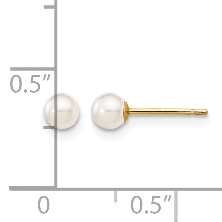 14k 3-4mm White Round Akoya Saltwater Cultured Pearl Stud Post Earrings