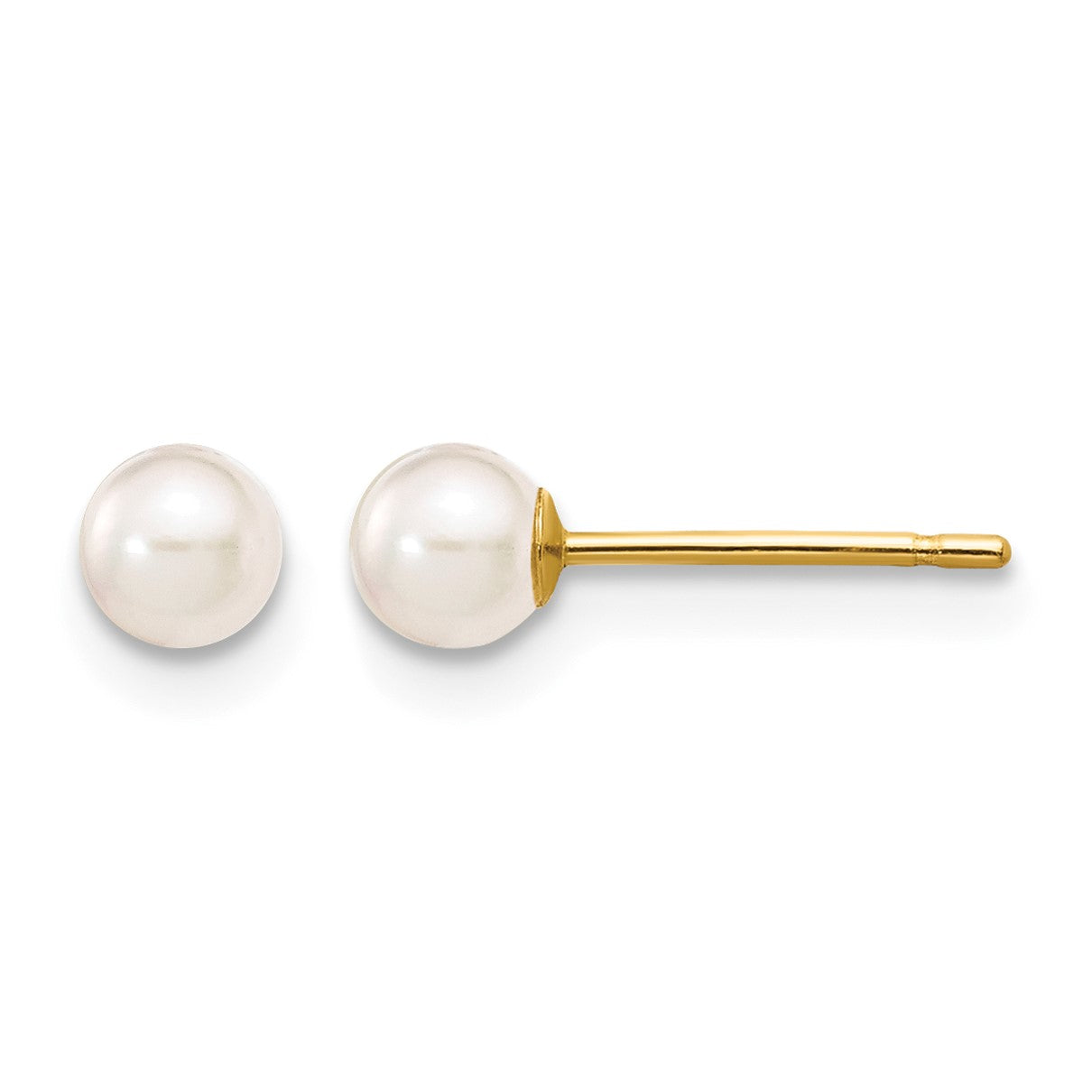 14k 3-4mm White Round Akoya Saltwater Cultured Pearl Stud Post Earrings