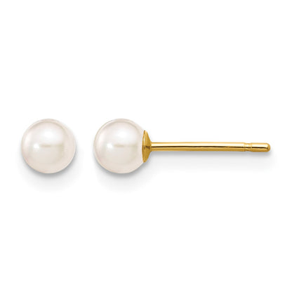 14k 3-4mm White Round Akoya Saltwater Cultured Pearl Stud Post Earrings