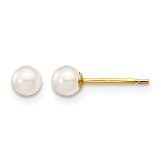 14k 3-4mm White Round Akoya Saltwater Cultured Pearl Stud Post Earrings