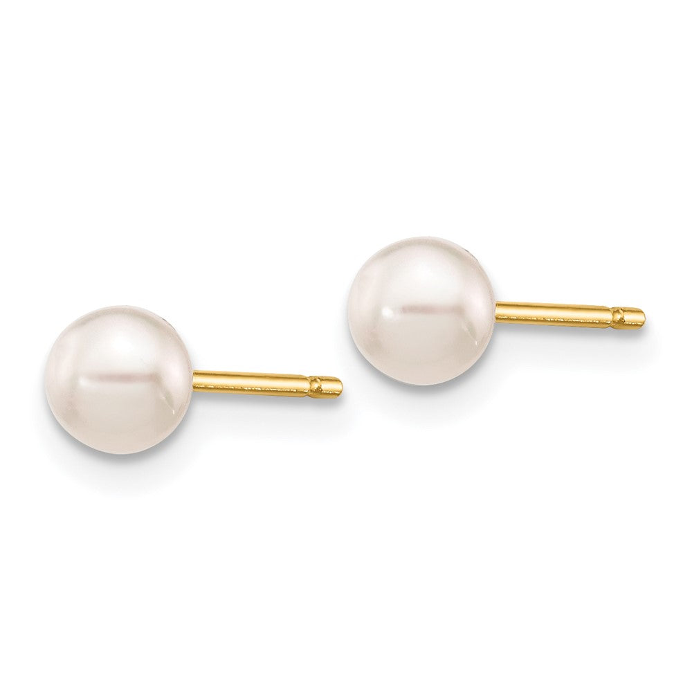 14k 4-5mm White Round Akoya Saltwater Cultured Pearl Stud Post Earrings