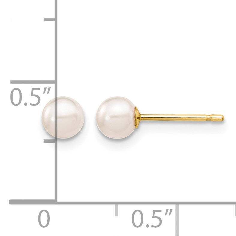 14k 4-5mm White Round Akoya Saltwater Cultured Pearl Stud Post Earrings