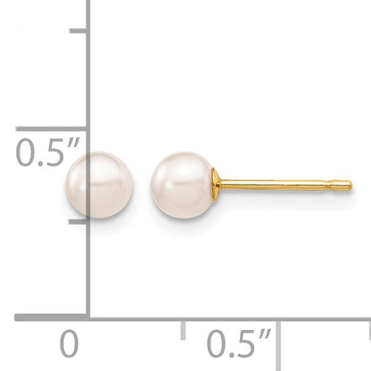 14k 4-5mm White Round Akoya Saltwater Cultured Pearl Stud Post Earrings