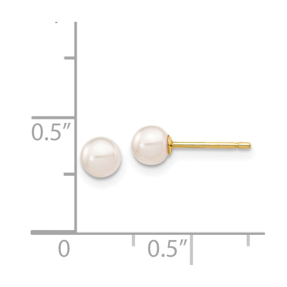 14k 4-5mm White Round Akoya Saltwater Cultured Pearl Stud Post Earrings