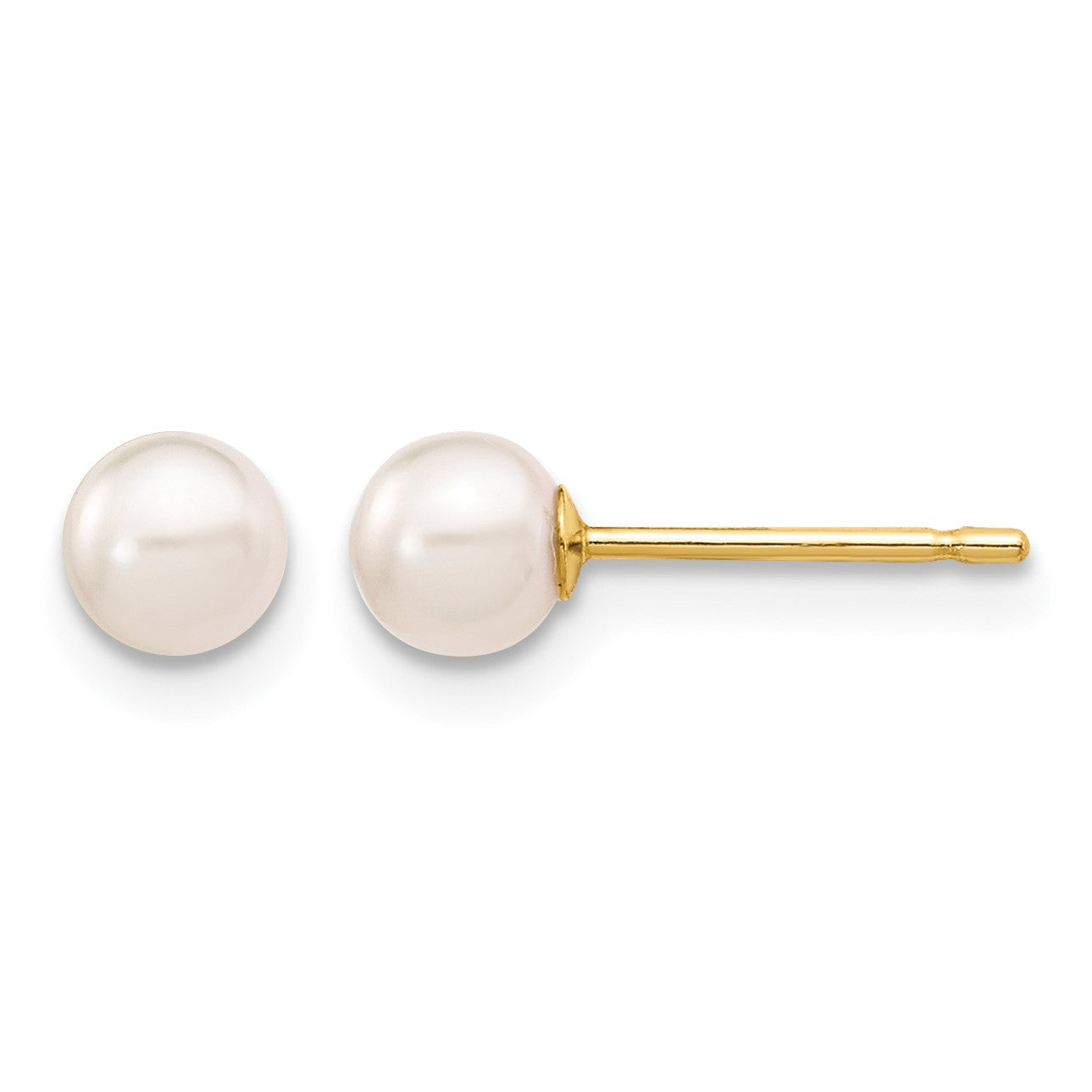 14k 4-5mm White Round Akoya Saltwater Cultured Pearl Stud Post Earrings