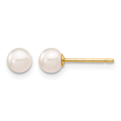 14k 4-5mm White Round Akoya Saltwater Cultured Pearl Stud Post Earrings