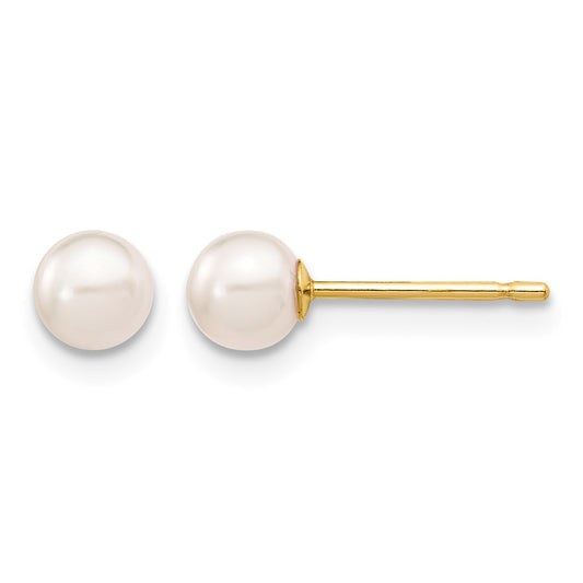 14k 4-5mm White Round Akoya Saltwater Cultured Pearl Stud Post Earrings
