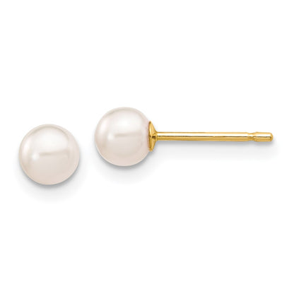 14k 4-5mm White Round Akoya Saltwater Cultured Pearl Stud Post Earrings