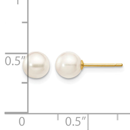 14k 5-6mm White Round Akoya Saltwater Cultured Pearl Stud Post Earrings