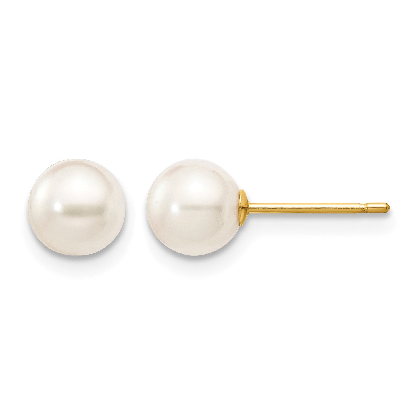 14k 5-6mm White Round Akoya Saltwater Cultured Pearl Stud Post Earrings