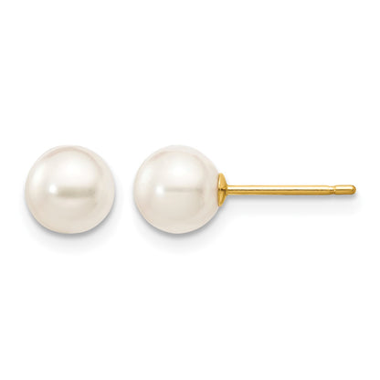 14k 5-6mm White Round Akoya Saltwater Cultured Pearl Stud Post Earrings
