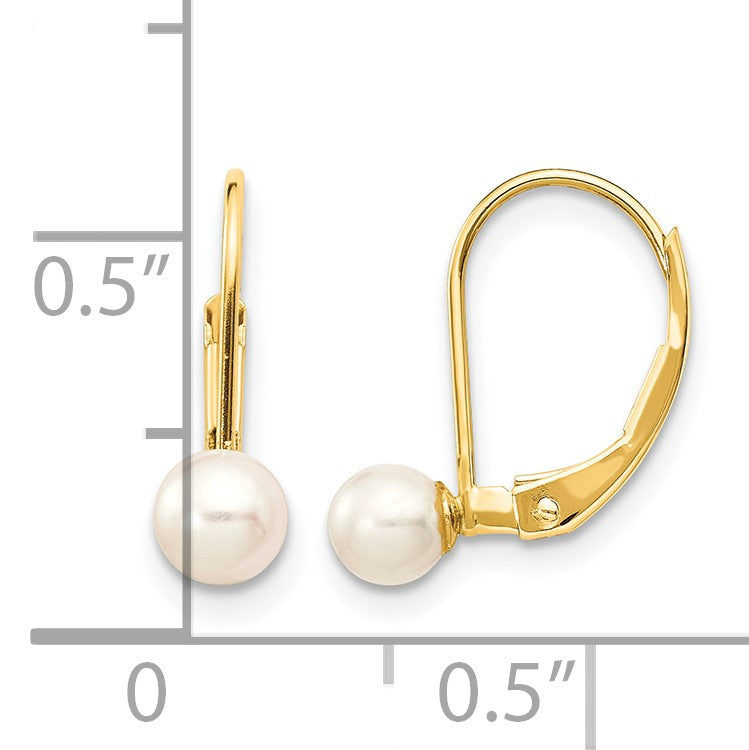 14k 4-5mm White Round Freshwater Cultured Pearl Leverback Earrings
