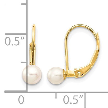 14k 4-5mm White Round Freshwater Cultured Pearl Leverback Earrings